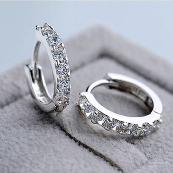 Jewelry - Sterling Silver Crystal huggie hoop earrings